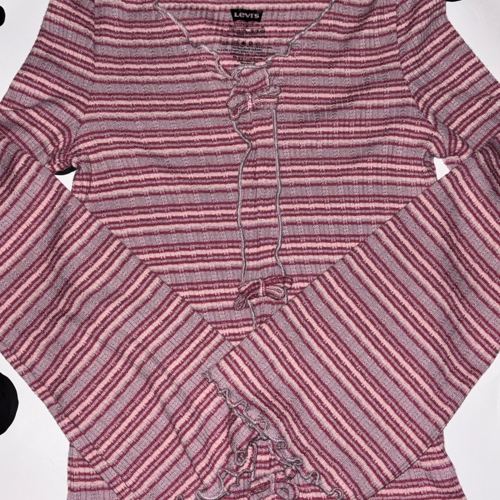 Levi's Women's Long Sleeve Striped Top - Pink and Gray